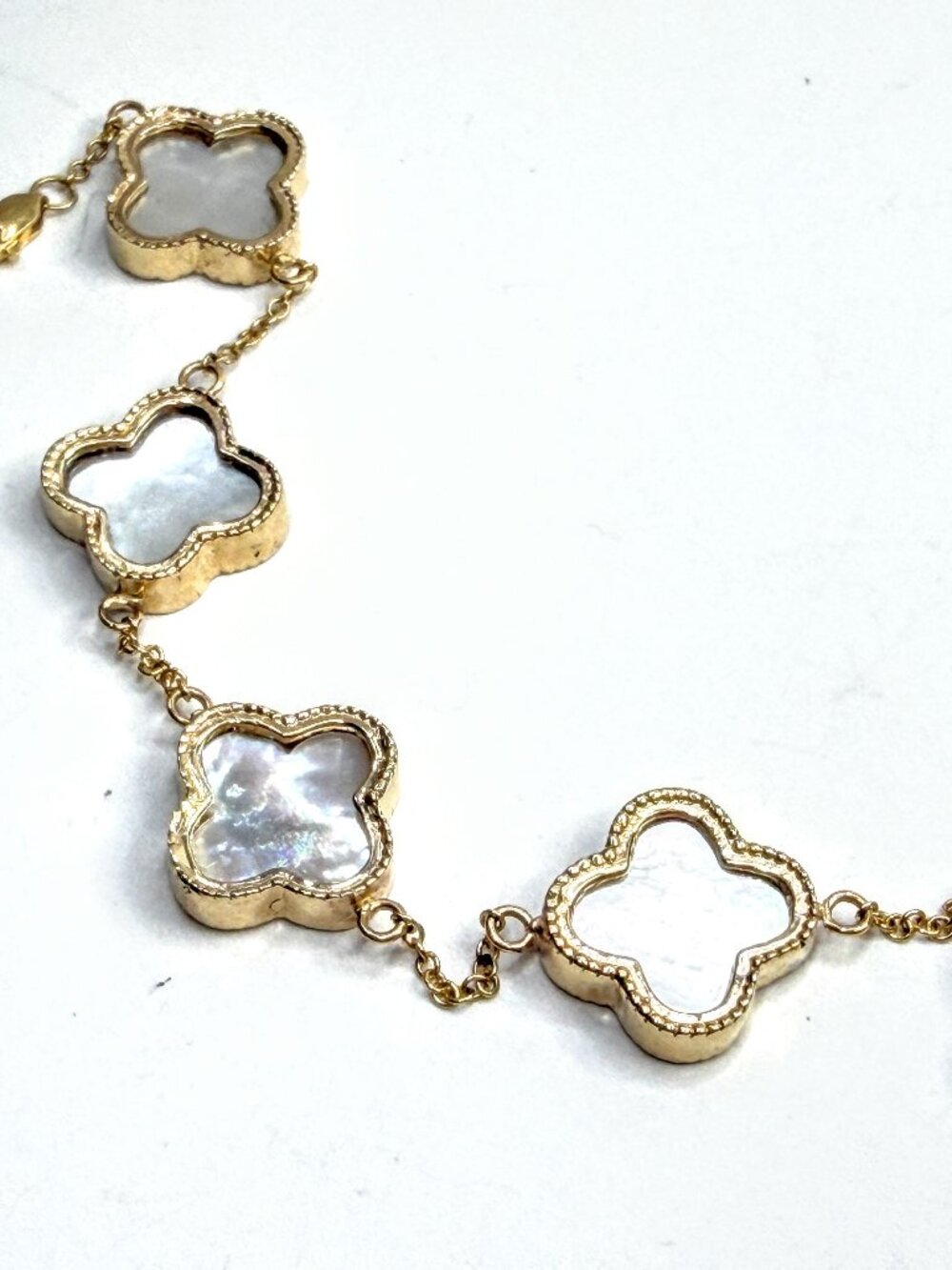 Vintage 14K & 18K Gold Mother of Pearl Clover Bracelet Set 12.7g 7.0" JR1607